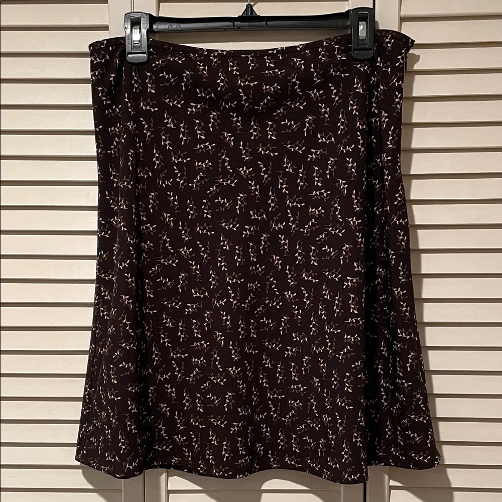 Old Navy Brown A-Line Skirt with Beige Floral Pattern